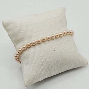 VINTAGE Pink Faux Pearl Hand Knotted Dainty Bracelet Fish Hook Clasp Close
